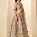 Great Brown Art Silk Embroidered Lehenga Choli Set with Matching Dupatta