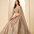 Great Brown Art Silk Embroidered Lehenga Choli Set with Matching Dupatta