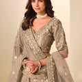 Great Brown Art Silk Embroidered Lehenga Choli Set with Matching Dupatta