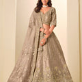 Great Brown Art Silk Embroidered Lehenga Choli Set with Matching Dupatta