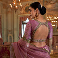 Pink Organza Saree with Zari Embroidered Border Designer Blouse