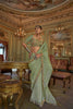  Pista Green Organza Saree Pink Floral Embroidered Border Designer Blouse