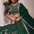 Elegant Rama Green Faux Georgette Embroidered Designer Lehenga Choli with Dupatta for Wedding