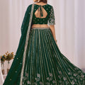 Elegant Rama Green Faux Georgette Embroidered Designer Lehenga Choli with Dupatta for Wedding