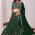 Elegant Rama Green Faux Georgette Embroidered Designer Lehenga Choli with Dupatta for Wedding