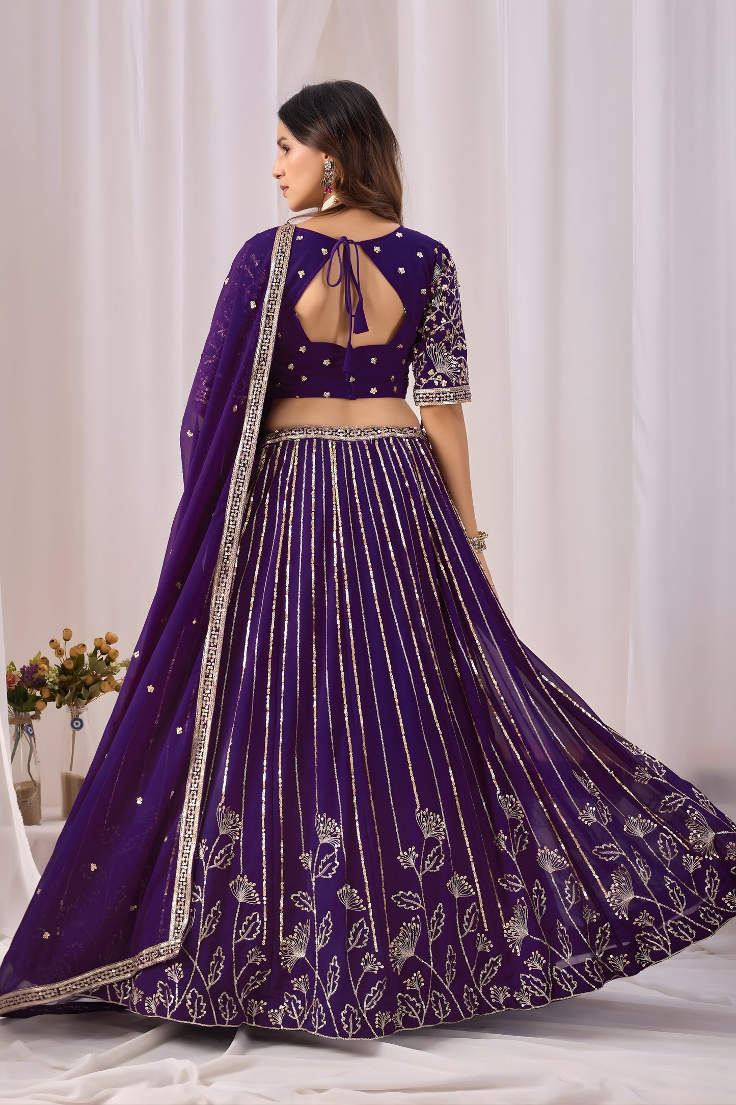 Stylish Purple Faux Georgette Embroidered Designer Lehenga Choli with Dupatta for Wedding