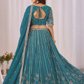 Superb Teal Blue Faux Georgette Embroidered Designer Lehenga Choli with Dupatta for Wedding