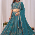 Superb Teal Blue Faux Georgette Embroidered Designer Lehenga Choli with Dupatta for Wedding