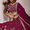Gorgeous Wine Faux Georgette Embroidered Designer Lehenga Choli with Dupatta for Wedding