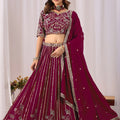 Gorgeous Wine Faux Georgette Embroidered Designer Lehenga Choli with Dupatta for Wedding