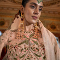 Off-White Organza Saree Green Floral Embroidered Border Designer Blouse