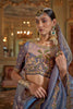 Blue Organza Saree Pink Floral Embroidered Border Designer Blouse