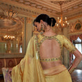 Mustard Yellow Organza Saree Green Floral Embroidered Border