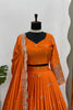 Luxury Orange Satin Silk Lehenga Choli Heavy Sequins Embroidery Border Dupatta