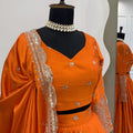 Luxury Orange Satin Silk Lehenga Choli Heavy Sequins Embroidery Border Dupatta