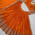 Luxury Orange Satin Silk Lehenga Choli Heavy Sequins Embroidery Border Dupatta