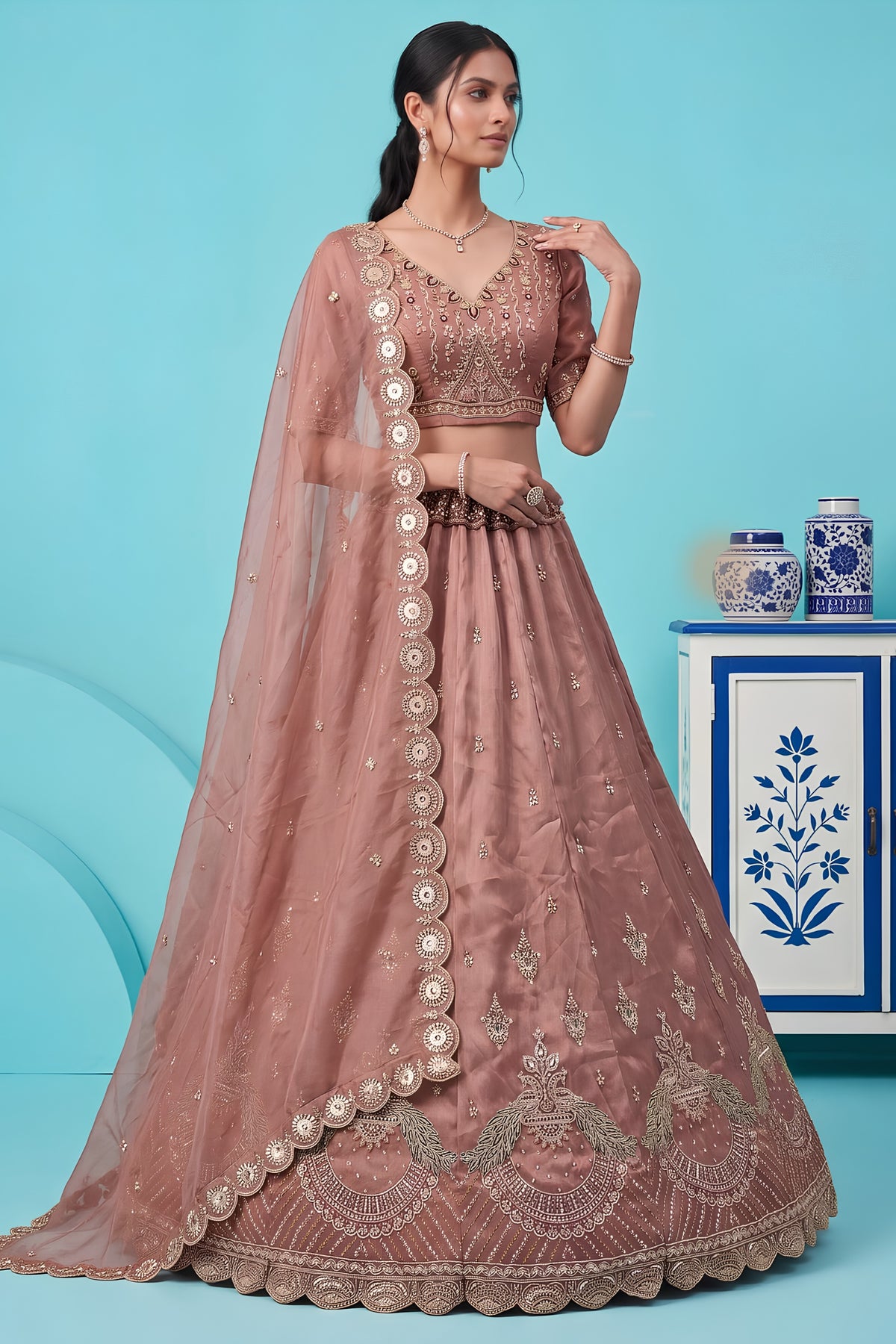 Exquisite Dusty Pink Chandnia Silk Heavy Designer Lehenga Choli with Multi Thread Work