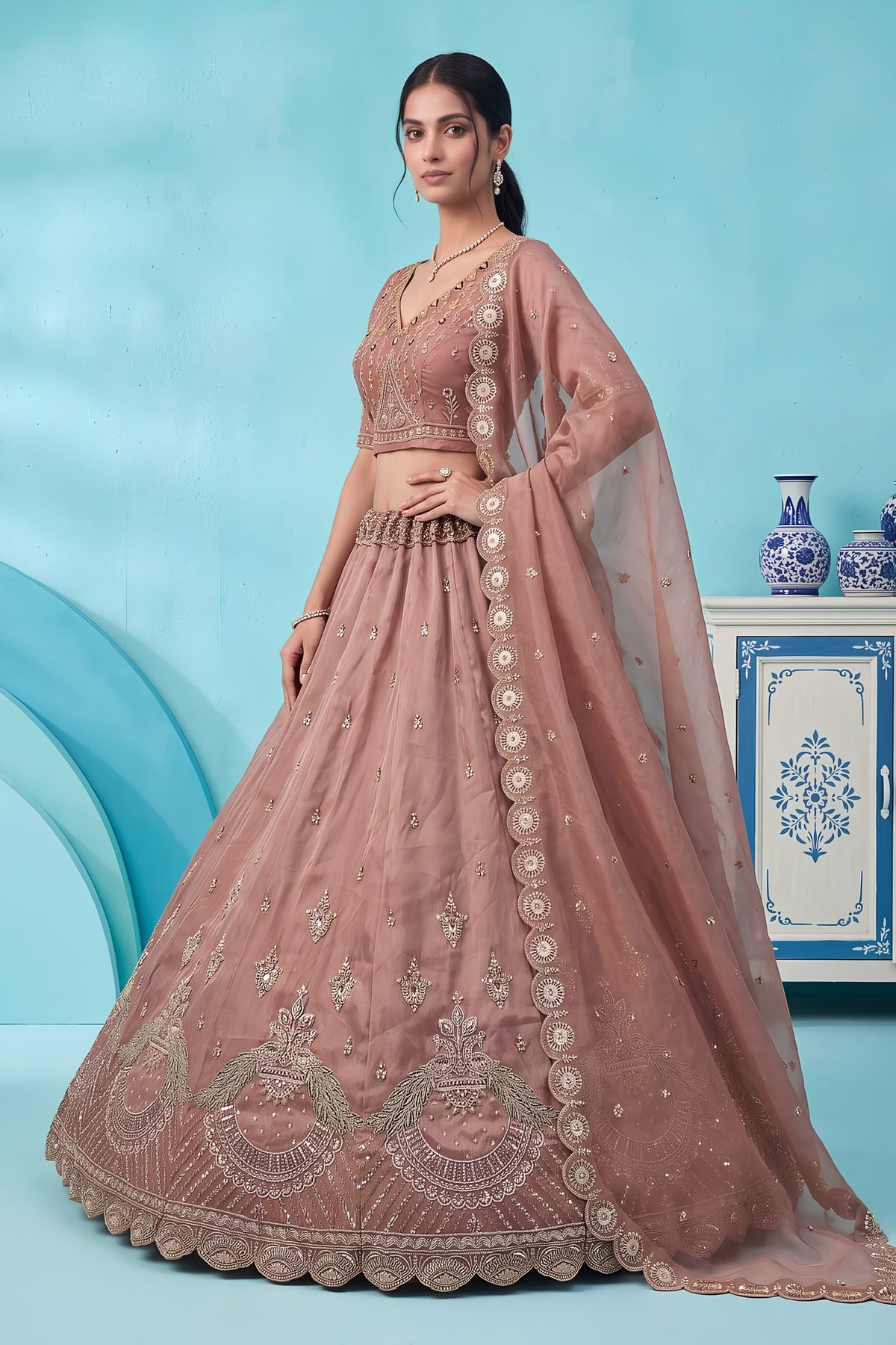 Exquisite Dusty Pink Chandnia Silk Heavy Designer Lehenga Choli with Multi Thread Work