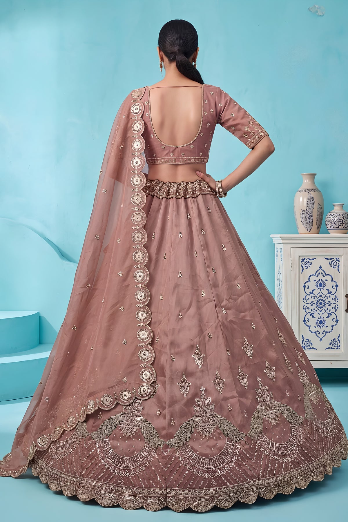 Exquisite Dusty Pink Chandnia Silk Heavy Designer Lehenga Choli with Multi Thread Work