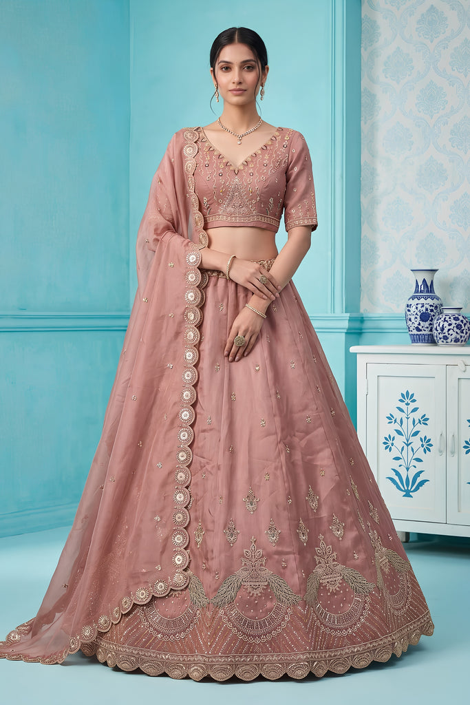 Exquisite Dusty Pink Chandnia Silk Heavy Designer Lehenga Choli with Multi Thread Work