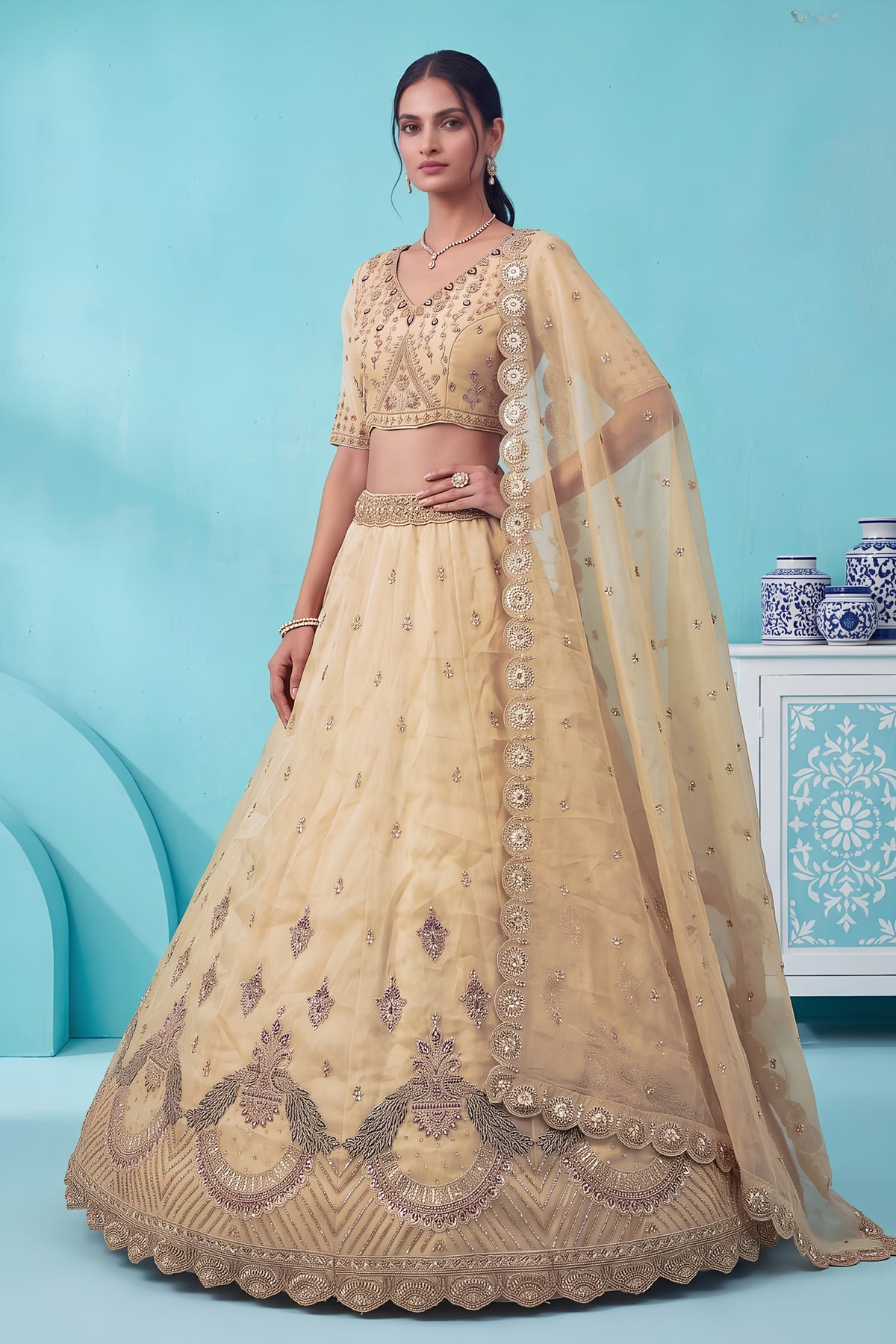 Radiant Light Yellow Chandnia Silk Heavy Designer Lehenga Choli with Multi Thread Work