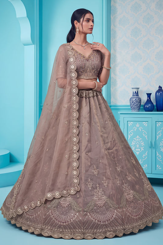 Stylish Brown Chandnia Silk Heavy Designer Lehenga Choli with Multi Thread Work