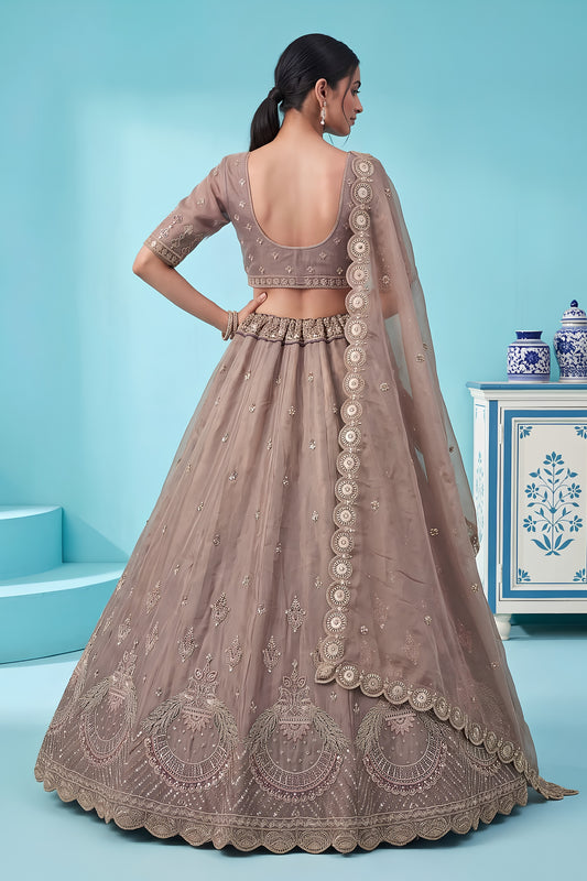 Stylish Brown Chandnia Silk Heavy Designer Lehenga Choli with Multi Thread Work