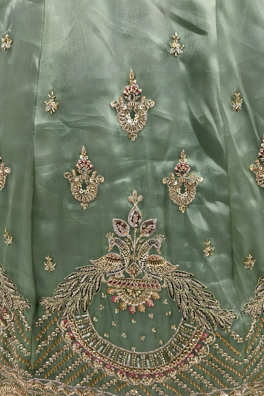 Graceful Pista Green Chandnia Silk Heavy Designer Lehenga Choli with Multi Thread Work