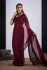 Wine Maroon Organza Saree with Black Embroidery Designer Saree
