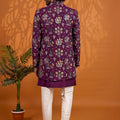 Elegant Purple Floral Printed Indo Western Sherwani for Men With Designer Jacket