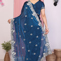 Designer Navy Blue Georgette Saree Party Wear
