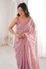 Pink Organza Silk Saree Golden Zari Embroidery Designer Blouse