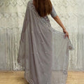 Grey Organza Saree with Floral Embroidery Designer Blouse