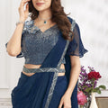Navy Blue Designer Saree with Sequins Embroidered Blouse