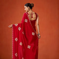 Red Embroidered Georgette Saree Floral Motifs Designer Border