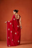 Red Embroidered Georgette Saree Floral Motifs Designer Border