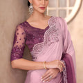 Dusty Rose Wine Ombre Chiffon Saree with Embroidered Lace Border