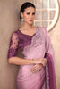 Dusty Rose Wine Ombre Chiffon Saree with Embroidered Lace Border