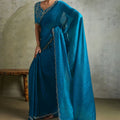 Teal Blue Chiffon Saree with Designer Embroidered Blouse