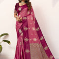 Rani Pink Wine Kanjivaram Silk Saree with Rich Gold Zari Border 