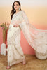 Off-White Embroidered Net Saree with Designer Border Party Wear Saree