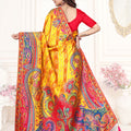 Yellow Multicolor Paisley Printed Saree with Designer Border
