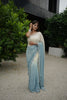 Ivory Sky Blue Ombre Georgette Saree Sequin Designer Scalloped Border
