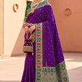 Royal Purple Silk Saree with Green Red Contrast Border