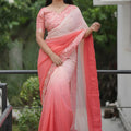 Peach Pink Georgette Saree Embroidered Border Designer Blouse