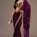 Wine Purple Silk Saree Heavy Zari Embroidery Border Designer Blouse