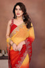 Red Yellow Ombre Georgette Saree with Embroidered Border Work