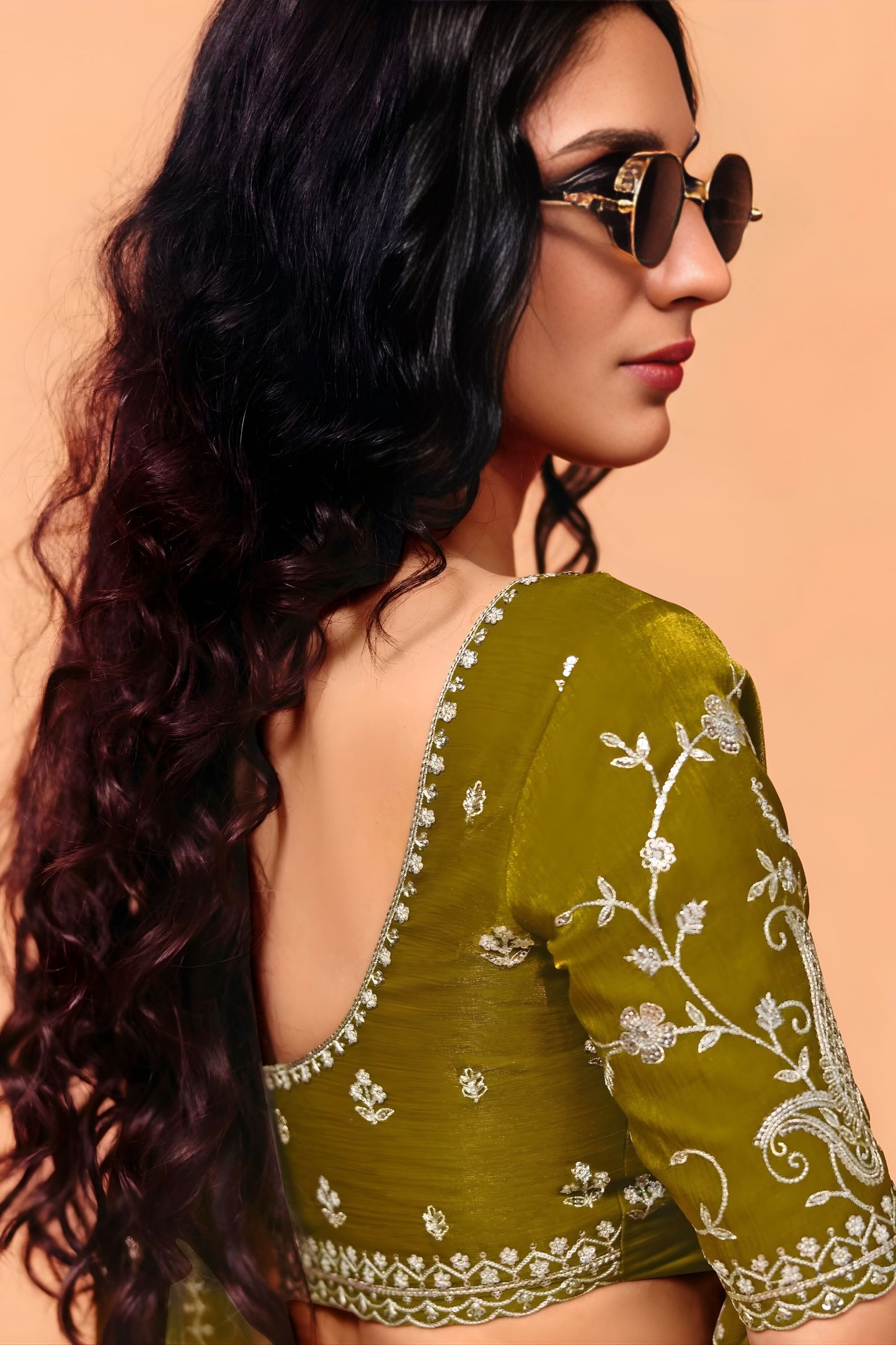 Olive Green Designer Saree Embroidered Border Saree