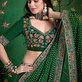 Green Bandhani Saree with Designer Blouse Festive Wear