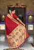 Maroon Red Floral Woven Linen Silk Saree Designer Peacock Border